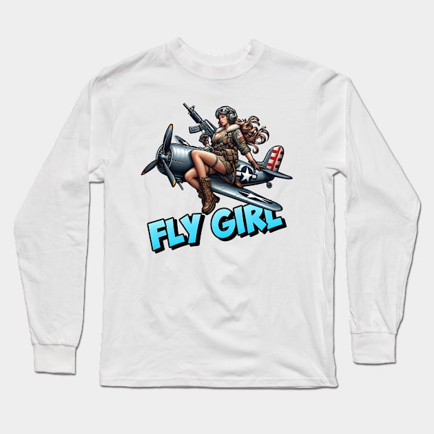 Fly Girl Long Sleeve T-Shirt by Rawlifegraphic